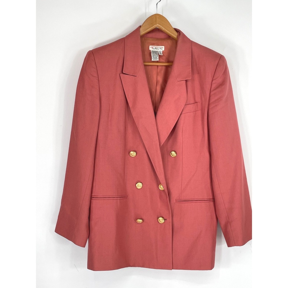 Vintage Y2K Talbots Womens Blazer 10 Double Breasted Coral Italian Linen Viscose